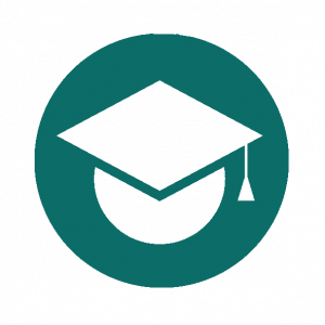 Grünes Symbol eines Absolventenhuts: steht für Bildung und Ausbildung