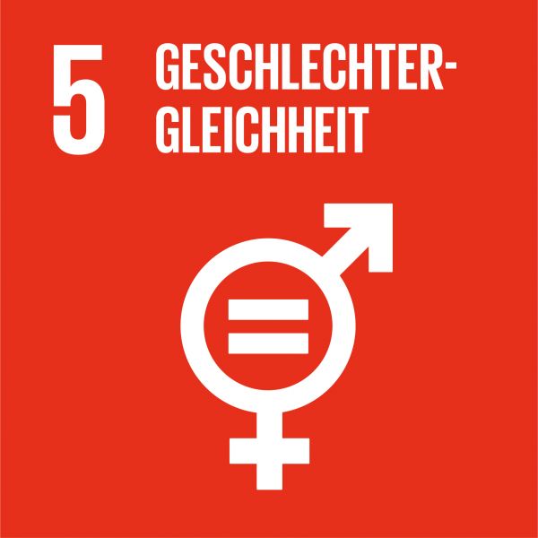 Icon für SDG 5 „Geschlechtergleichheit“ – rotes Quadrat mit Gender-Symbol