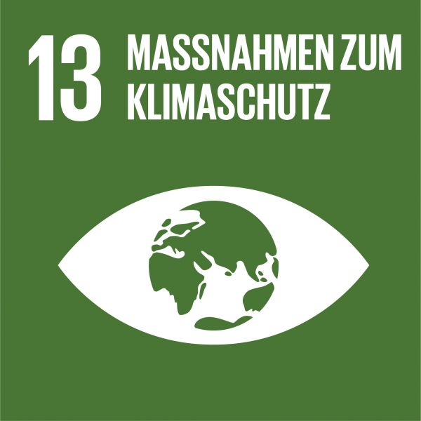 Icon für SDG 13 „Maßnahmen zum Klimaschutz“ – grünes Quadrat mit Auge und Erdkugel