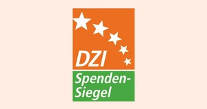DZI-Spendensiegel-Logo auf hellorangenem Hintergrund