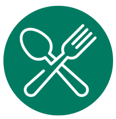 Icon Besteck in weiß in grünem Kreis
