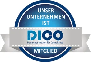 in Siegel mit dem Text "Unser Unternehmen ist Mitglied im Deutschen Institut für Compliance (DICO)