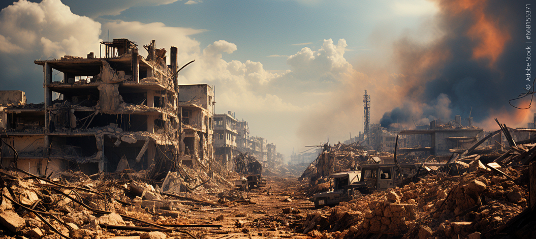 Künstlich generiertes Bild, das die Verwüstung im Nahen Osten während des Krieges darstellt.