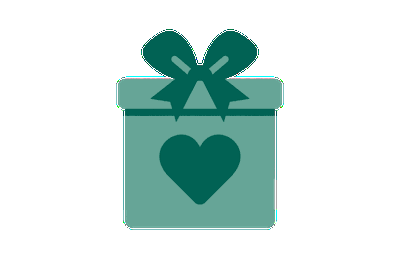 Grünes Geschenk mit einem Herz auf dem Paket, das Liebe und Hoffnung symbolisiert.