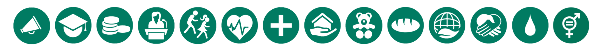 Reihe von Icons zu ADRA-Tätigkeitsfeldern: