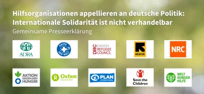 Cover mit Logos der Hilfsorganisationen, die gemeinsam an die deutsche Politik appellieren: Internationale Solidarität ist nicht verhandelbar