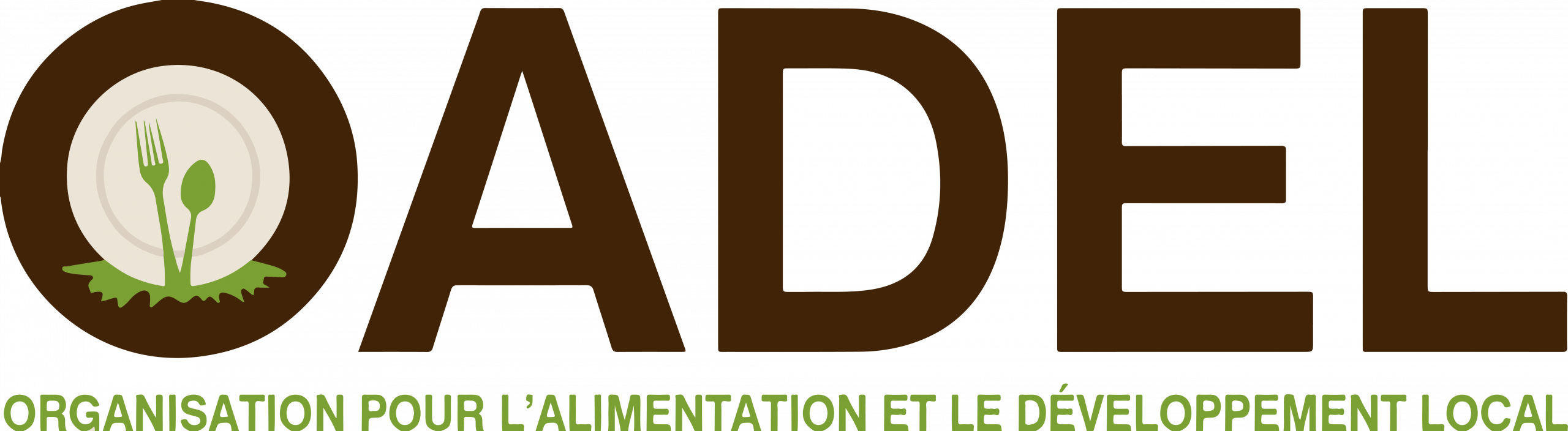 Logo der Organisation OADEL mit Teller, Besteck und Schriftzug „Organisation pour l’alimentation et le développement local“