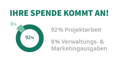 Spendenaufteilung: 92% Projektarbeit und 8% Verwaltungs- und Marketingausgaben