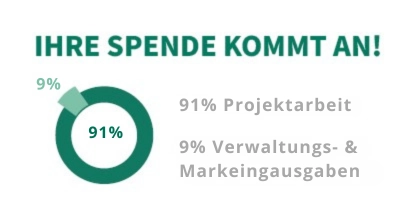 Spendenaufteilung: 92% Projektarbeit und 8% Verwaltungs- und Marketingausgaben
