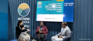 Carina Rolly (links) moderiert ein Panel auf der auf der COP29 in Baku. (Foto: ADRA Deutschland e.V.)