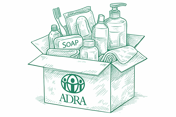 Illustration eines ADRA-Kartons mit Hygieneartikeln