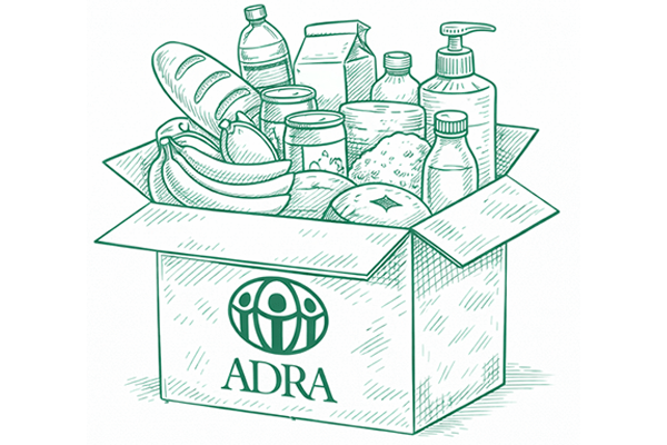 Illustration eines ADRA-Kartons mit Lebensmitteln