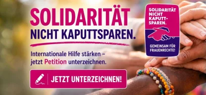 Menschen legen Hände übereinander als Zeichen für Solidarität – Petition „Solidarität nicht kaputtsparen“ zur Unterstützung internationaler Hilfe